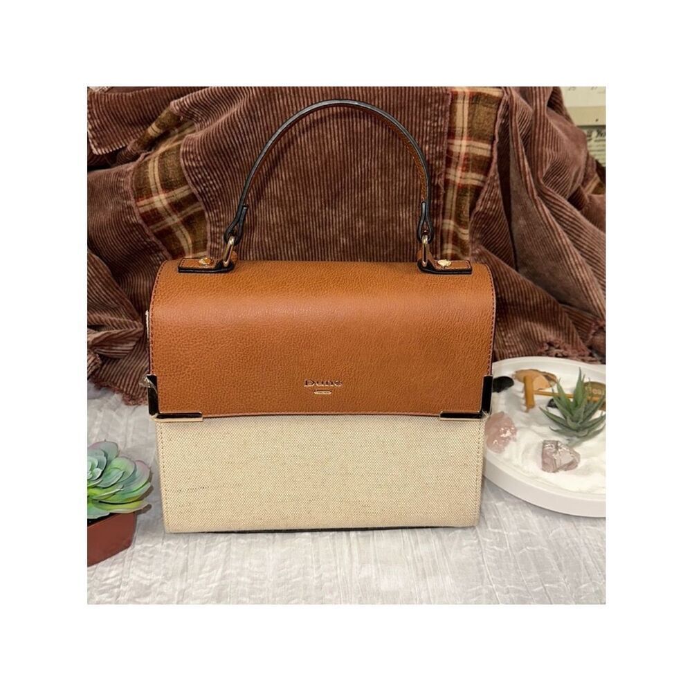 Dune London Ivory Brown Faux Leather Canvas Top Handle Crossbody Purse Bag NWOT